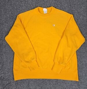 Champion Reverse Weave Crewneck Sweatshirt Men’s Large Yellow Logo